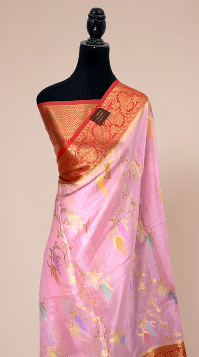 Pink Desi Tussar Banarasi Handloom Saree - Meenakari Jaal