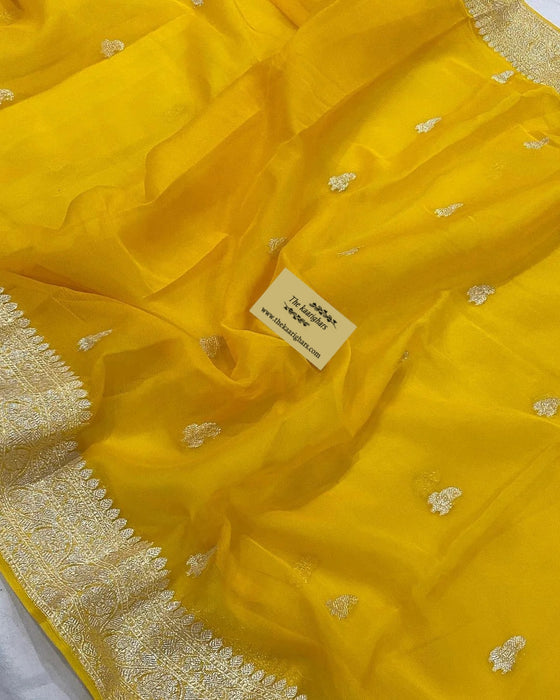 Yellow Pure Kadhwa Chiffon Banarasi Saree
