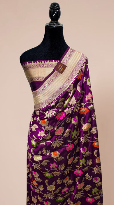 Deep Magenta Pure Katan Banarasi Handloom Saree - Meenakari Work
