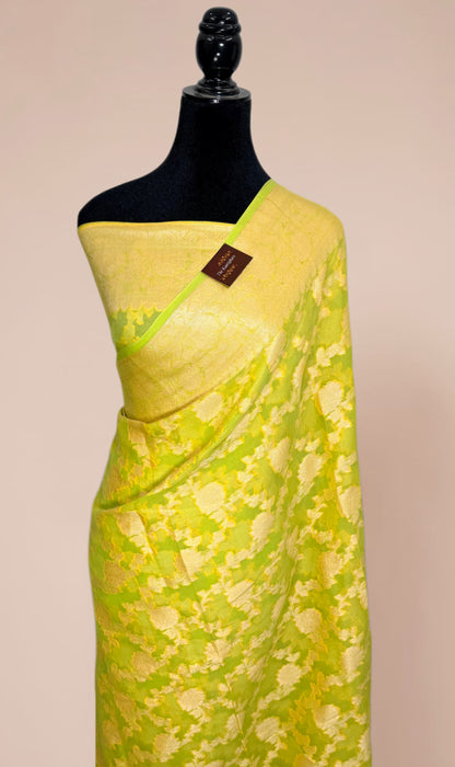 Pista Pure Khaddi Chiffon Banarasi Saree
