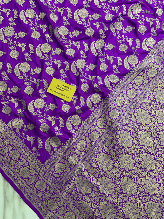 Purple Pure Katan Banarasi Handloom Saree - Sona Jaal Work