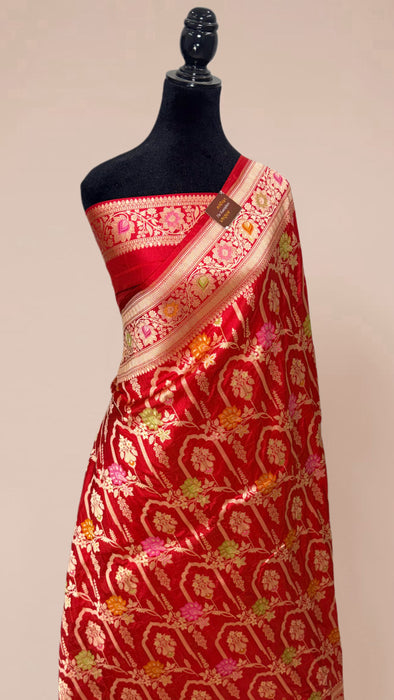 Red Pure Katan Banarasi Handloom Saree - Meenakari Work
