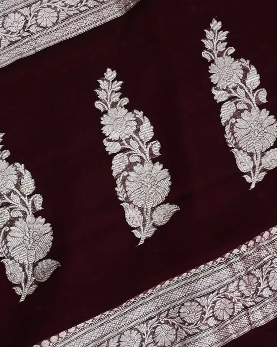 Pure Khaddi Georgette Banarasi Saree - Silver Zari