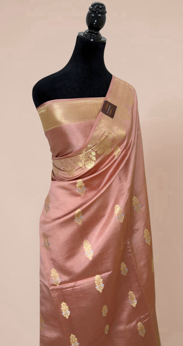 Copper Pink Pure Mango Katan Banarasi Handloom Saree