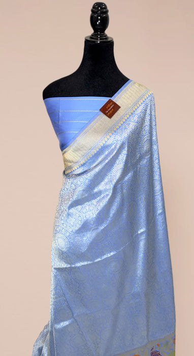 Khinkhwab Blue Pure Katan Banarasi Handloom Saree - Tanchui