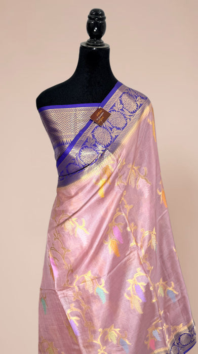 Light Pink Desi Tussar Banarasi Handloom Saree - Meenakari Jaal