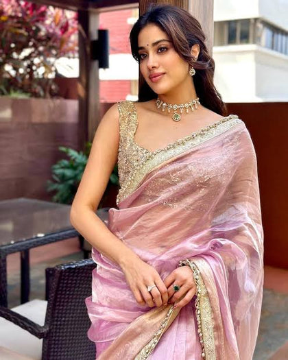 Janhvi Kapoor Pure Banarasi Tissue Handloom Saree - Designer Border