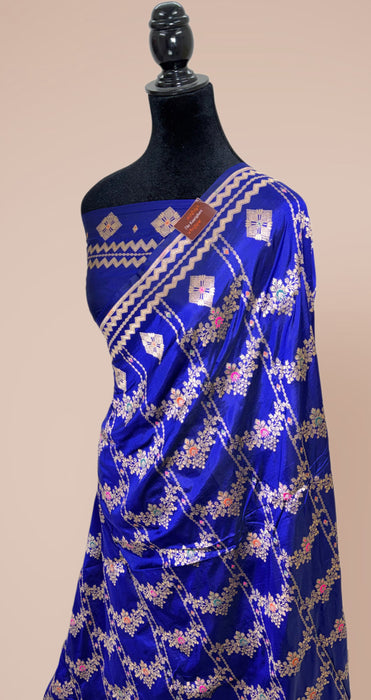 Blue Pure Katan Banarasi Handloom Saree - Meenakari Jaal Work