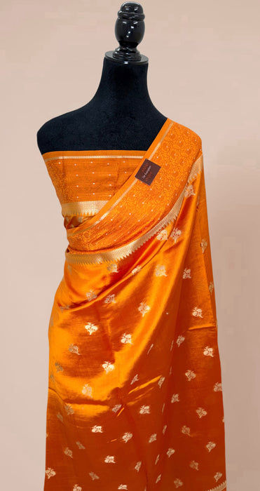 Orange Pure Mango Katan Banarasi Handloom Saree