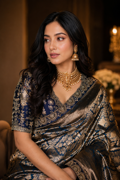 Midnight Pure Katan Silk Banarasi Handloom Saree - Brocade Tanchui