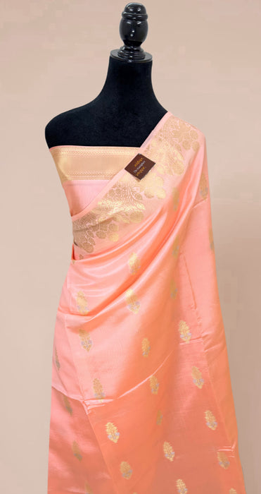 Peach Pure Mango Katan Banarasi Handloom Saree