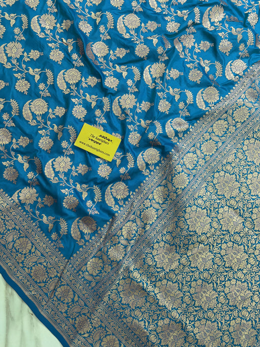 Venice Blue Pure Katan Banarasi Handloom Saree - Sona Jaal Work