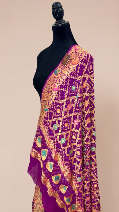 Pure Georgette Bandhani Banarasi Handloom Dupatta
