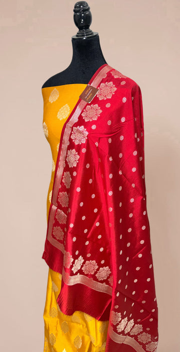 Red and Yellow Pure Chiniya Silk Banarasi Suit