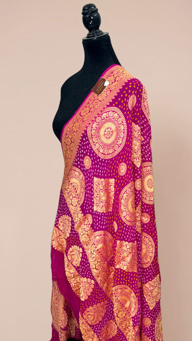 Rani Pure Georgette Bandhani Banarasi Handloom Dupatta