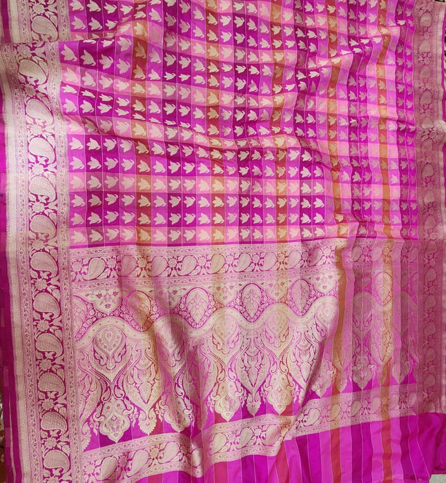 Nita Ambani Pink Katan Banarasi Handloom Saree - Kadiyal Sona Roopa Meenakari