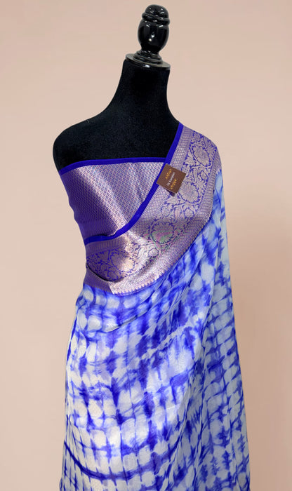 Blue Pure Kora Organza Banarasi Handloom Saree