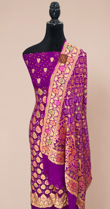 Pure Khaddi Georgette Banarasi Bandhani Suit - Meenakari