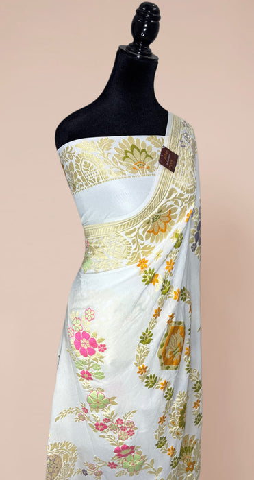 Khaddi Georgette Banarasi Handloom Saree - Designer Meenakari Jaal