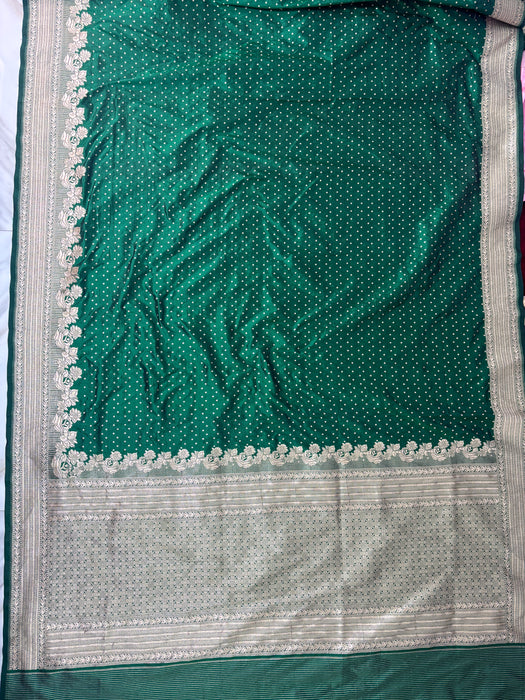 Green Pure Katan Silk Banarasi Handloom Saree - Sona Motifs