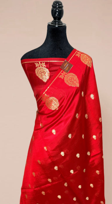Red Pure Raw Mango Banarasi Handloom Saree - Designer Buta