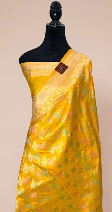 Yellow Pure Katan Banarasi Handloom Saree - Meenakari Work