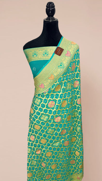 Handwoven Pure Georgette Bandhani Banarasi Saree - Meenakari Work