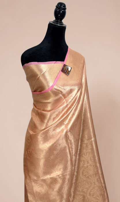 Pink Pure Banarasi Tissue Handloom Saree - Designer Brocade