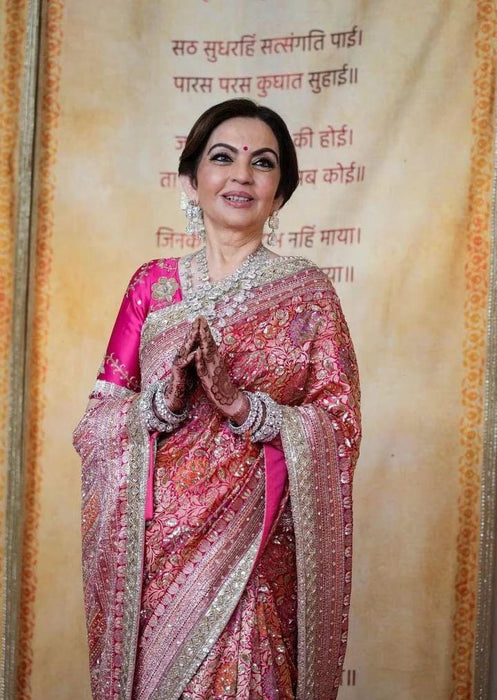 Nita Ambani Pure Katan Banarasi Handloom Saree - All over Zardozi