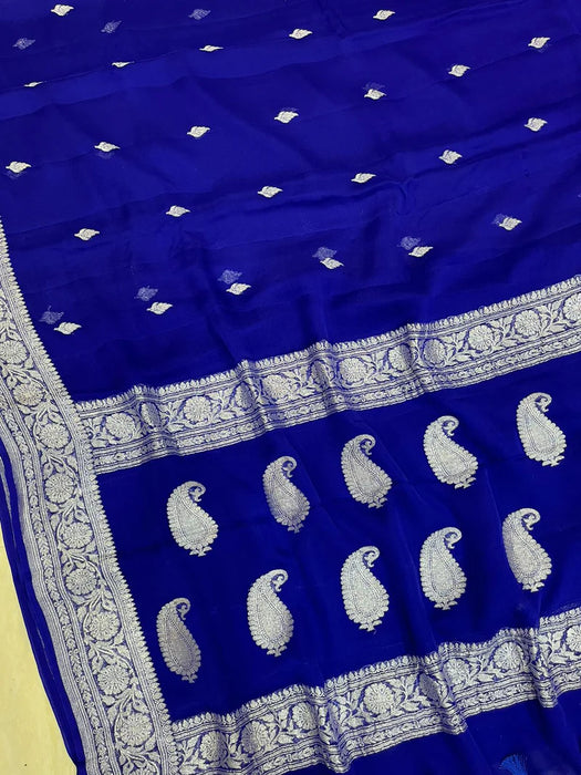 Royal Blue Pure Kadhwa Chiffon Georgette Banarasi Saree
