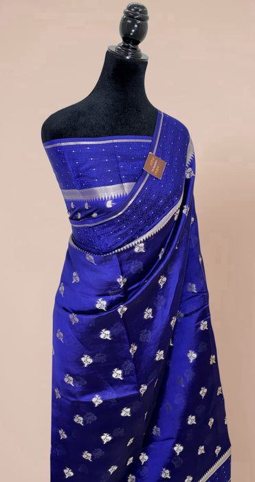 Navy Blue Pure Mango Katan Banarasi Handloom Saree