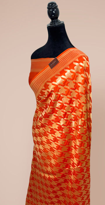 Orange Pure Moonga Banarasi Handloom Saree - Designer Saree