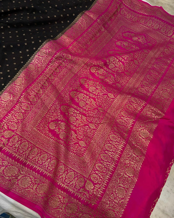 Black Pure Khaddi Crepe Banarasi Handloom Saree