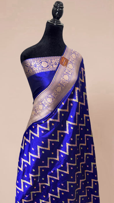 Blue Pure Katan Banarasi Handloom Saree - Meenakari Work