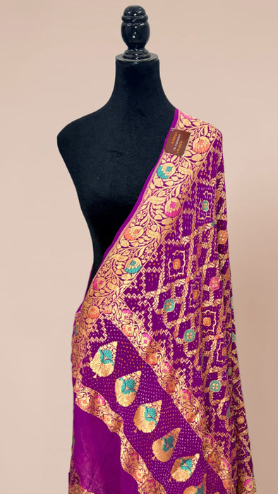 Pure Georgette Bandhani Banarasi Handloom Dupatta