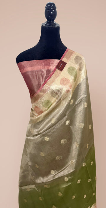 Pure Banarasi Tissue Handloom Saree - Hand filled Meenakari
