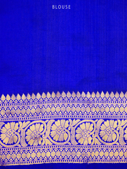 Royal Blue Pure Katan Banarasi Handloom Saree - Designer Chand Buta