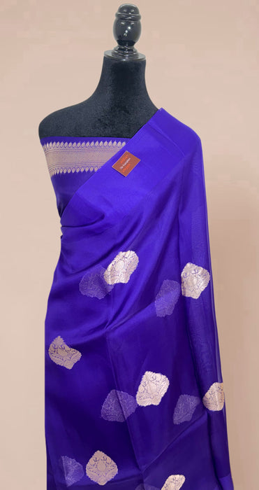 Navy Blue Pure Kora Organza Banarasi Handloom Saree