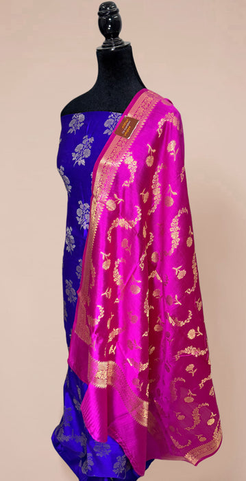 Rani and Blue Pure Chiniya Silk Banarasi Suit