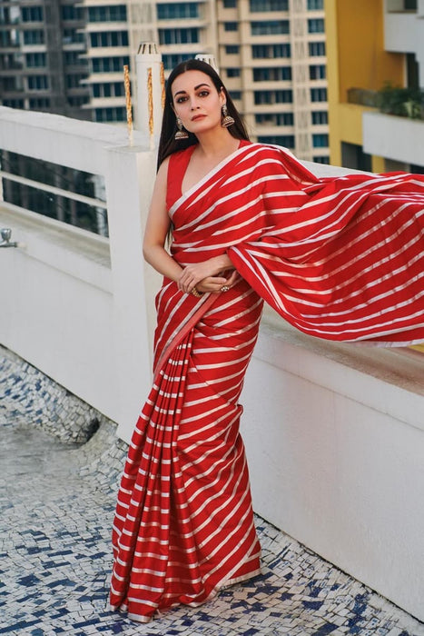 Dia Mirza Red Pure Katan Silk Banarasi Handloom Saree