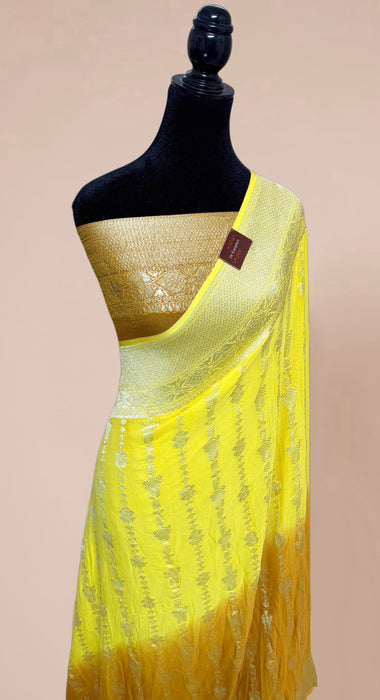 Shaded Yellow Georgette Banarasi Handloom Saree - Water Zari