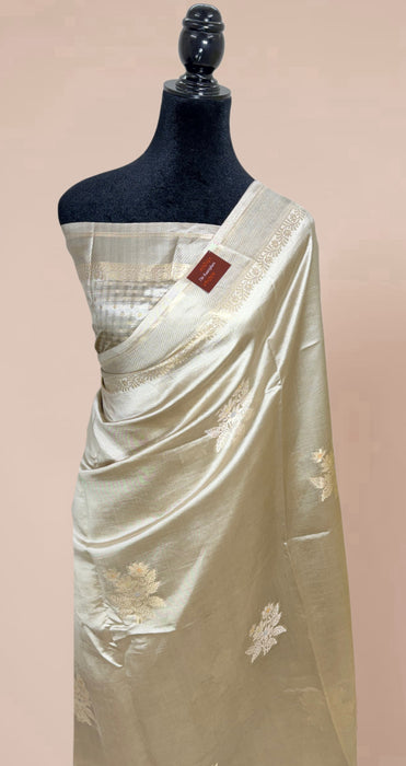Dusty Cream Pure Mango Katan Banarasi Handloom Saree