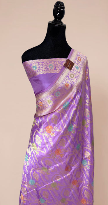 Lavender Pure Katan Banarasi Handloom Saree - Meenakari Work