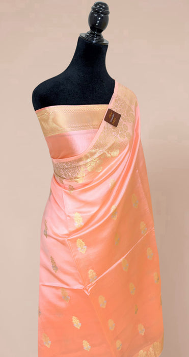 Peach Pure Mango Katan Banarasi Handloom Saree