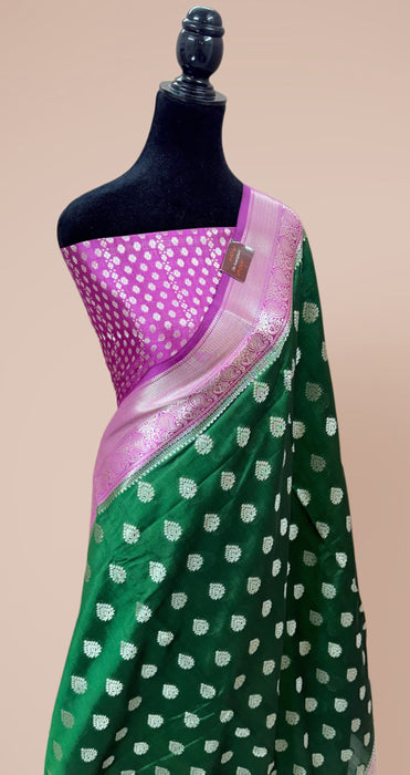 Green Pure Raw Mango Banarasi Handloom Saree