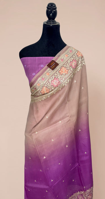 Shaded Pure Organza Banarasi Handloom Saree - Chikankari