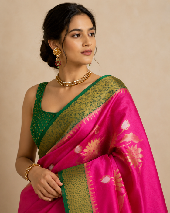 Rani Pure Raw Mango Banarasi Handloom Saree - Designer Buta