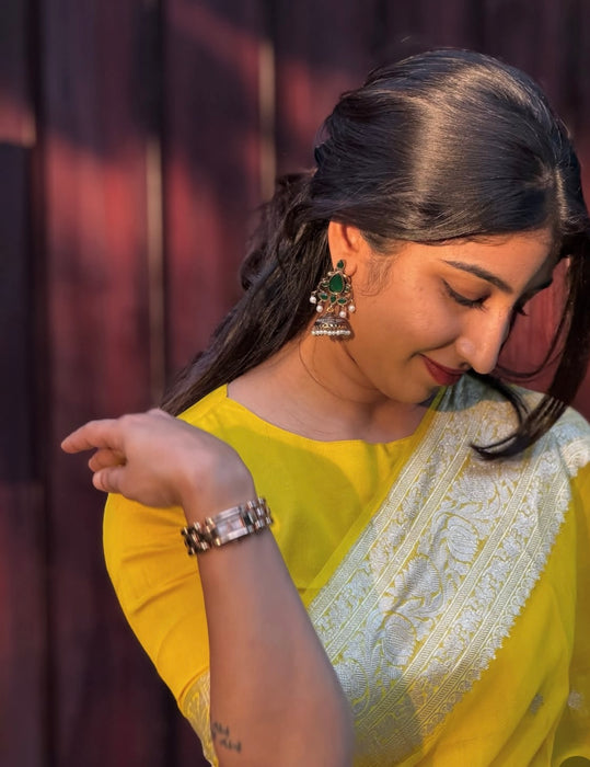 Yellow Pure Kadhwa Chiffon Banarasi Saree