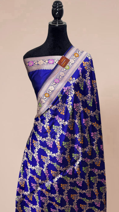 Blue Pure Katan Banarasi Handloom Saree - Meenakari Work