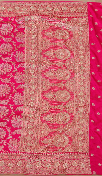 Pink Pure Katan Banarasi Handloom Saree - Zardozi Dabka Work